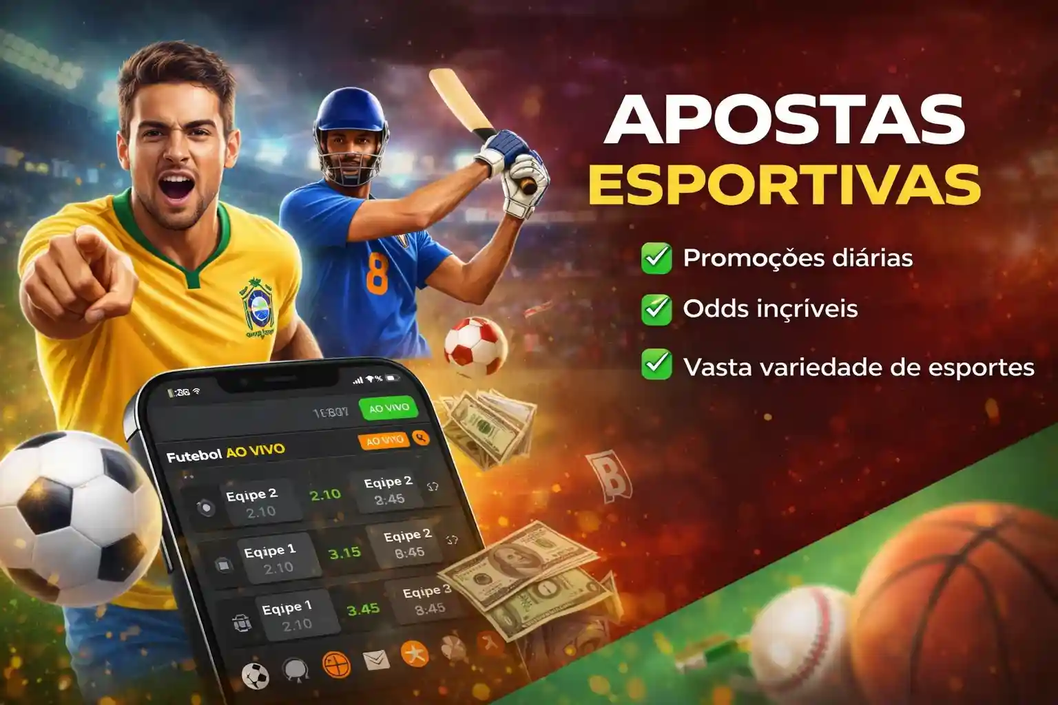 Jogadores de futebol e críquete com aplicativo de apostas no Brasil