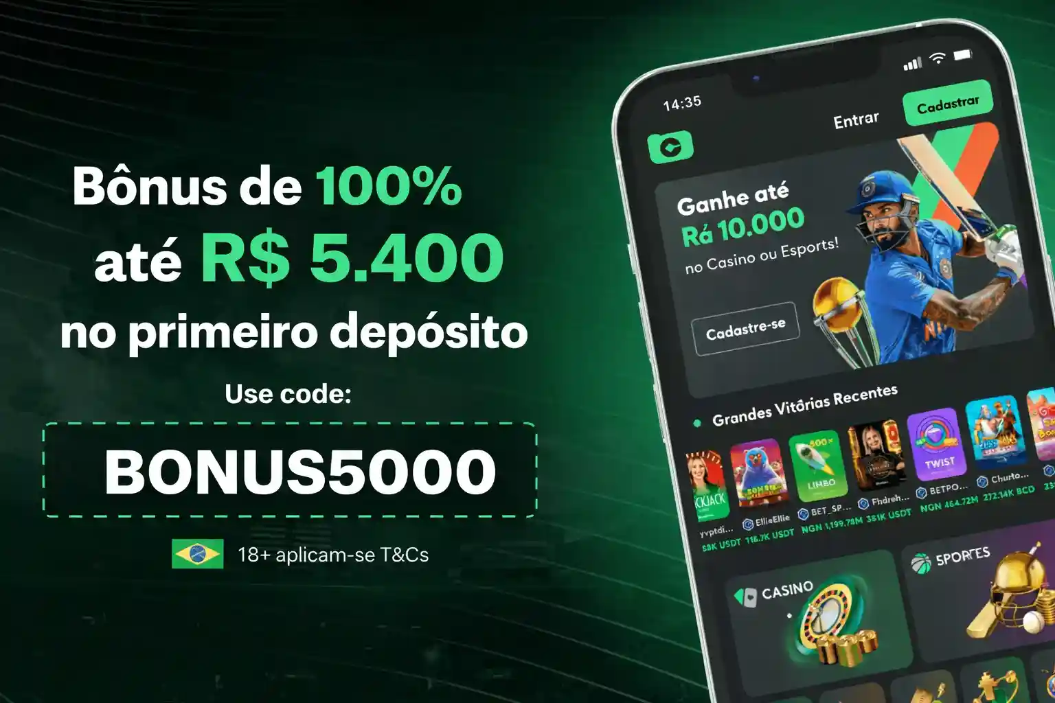 Oferta de bônus 100 por cento no primeiro depósito no Brasil